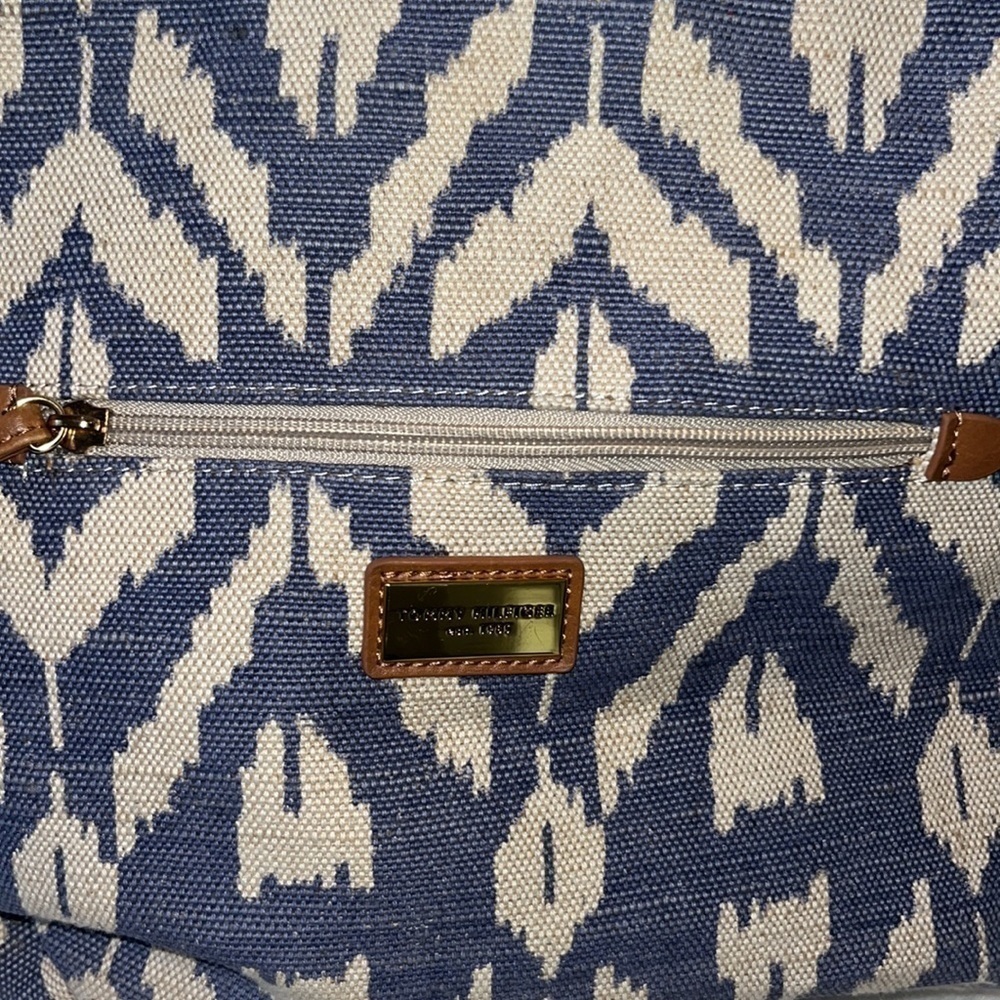 𝅺tommy Hilfiger blue linen-like shoulder bag coastal nautical western boho - Picture 3 of 16